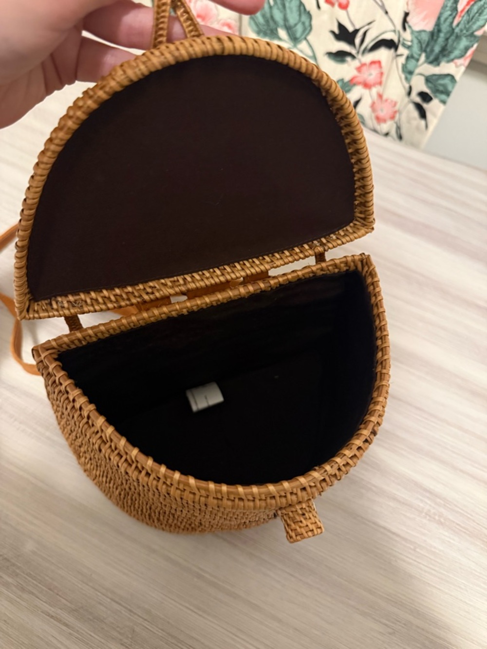 Woven Straw Bucket Bag in Natural Brown - Picture 3 of 4